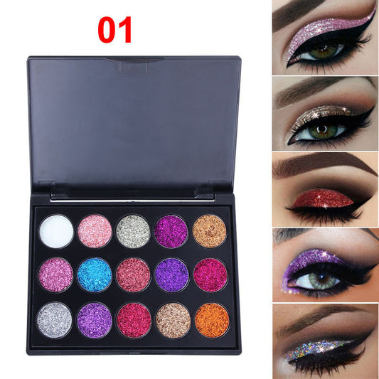 15 Colors Diamond Sequin Eyeshadow Palette Shiny Glitter Powder Highlighter Eyeshadow