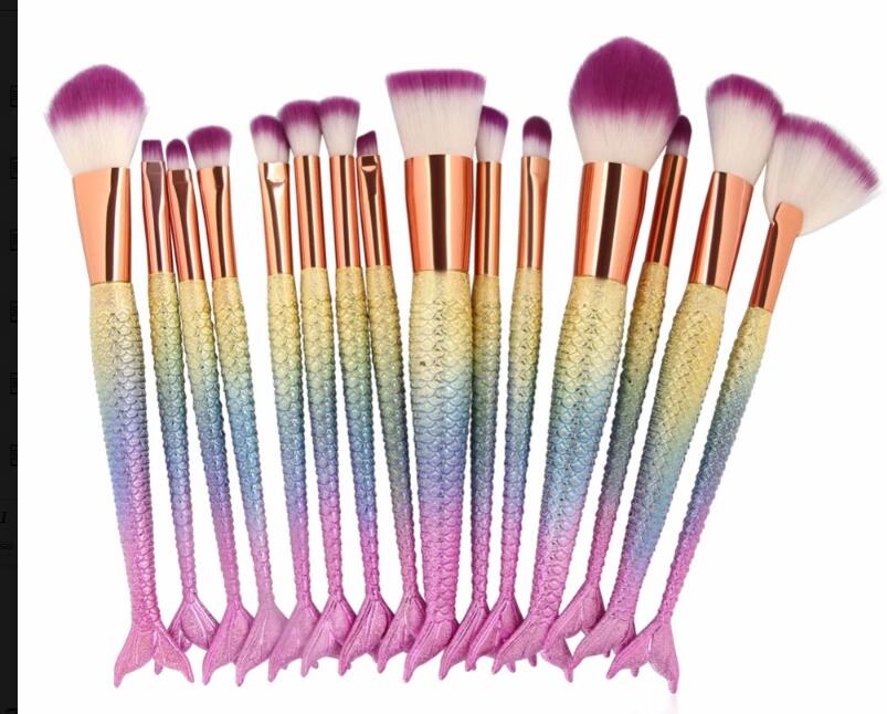 10PCS  Big Mermaid Makeup Brushes Set Foundation Blending Powder Eyeshadow Contour Concealer Blush Cosmetic Beauty Make Up Tool
