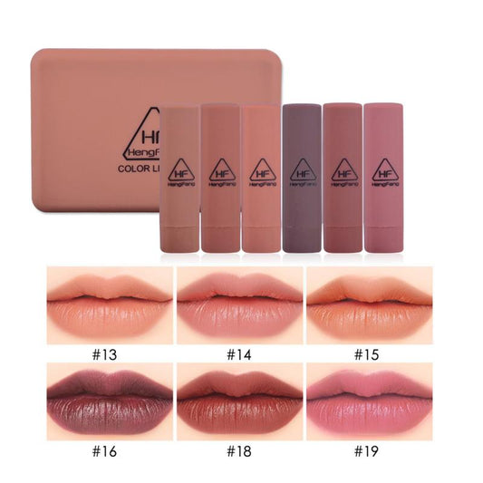 6Pcs/set Pumpkin Color Matte Lipstick Set Long-lasting Waterproof Nude Batom Lipstick Kit With Mirror Lips Makeup Lipstcks TSLM2