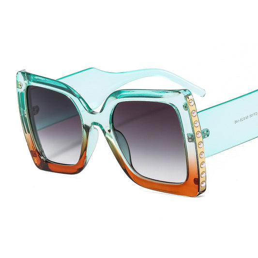 Vintage Oversized Square Cat Eye Sunglasses For Women New Fashion White Pearl Elegant Gradient Sun Glasses Female Big Shades