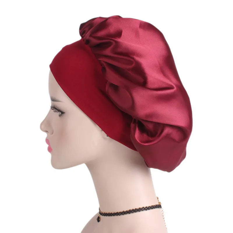 1pc Adjust Solid Satin Bonnet Hair Styling Cap Long Hair Care Women Night Sleep Hat Silk Head Wrap Shower Cap Hair Styling Tools